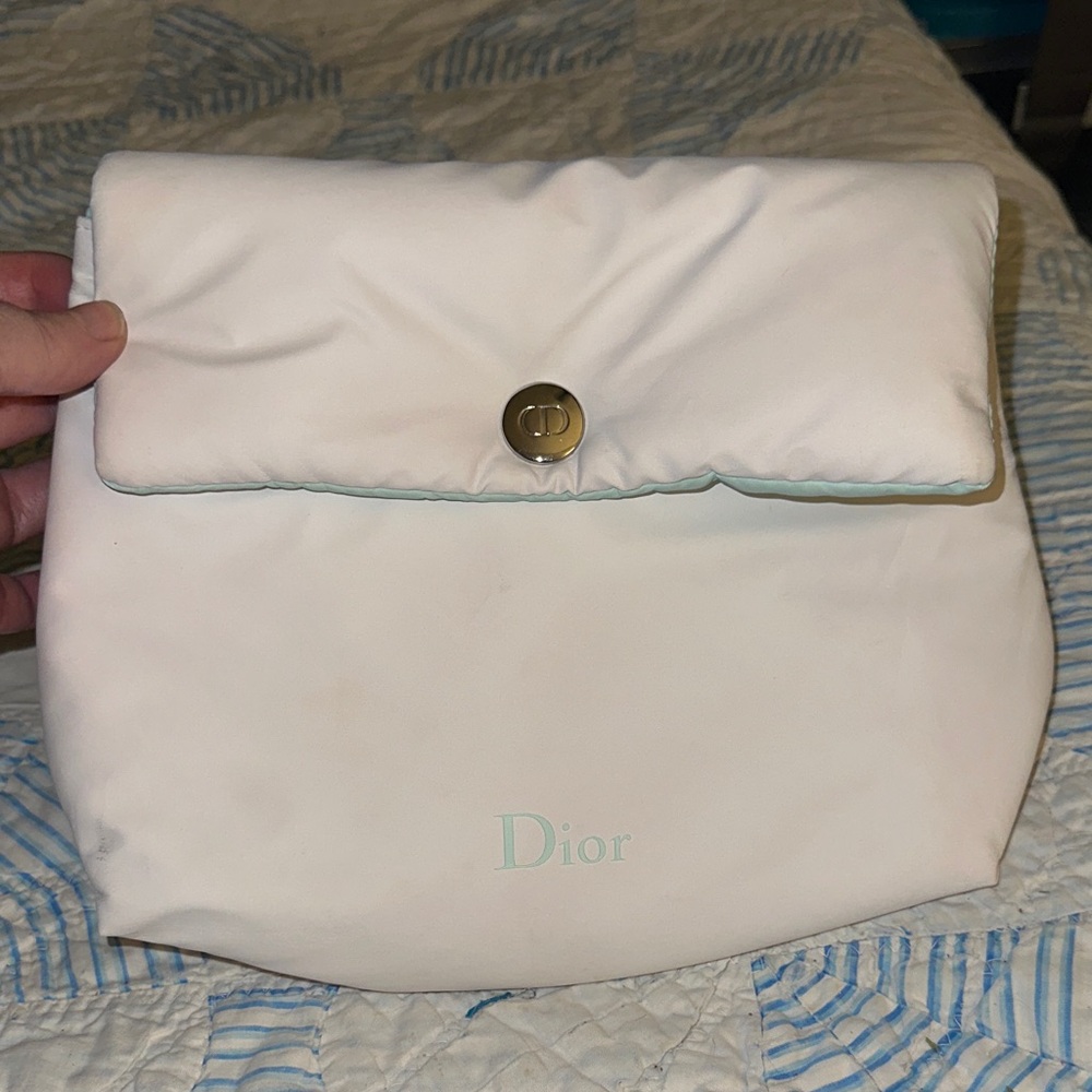 Dior White Puff Cosmetic Bag Blue Interior